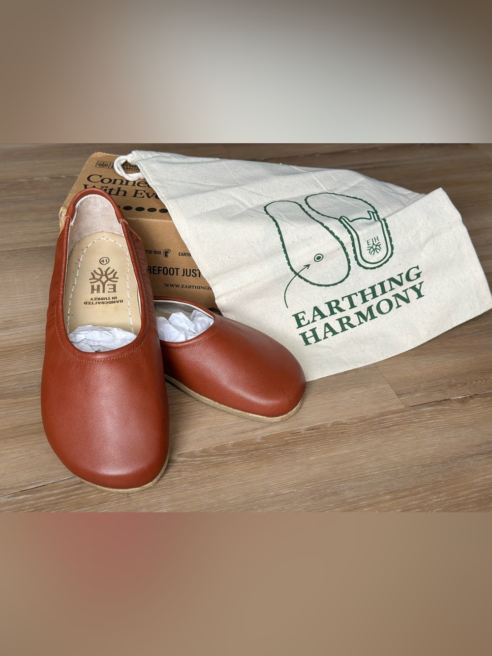 Earthing Harmony Barefoot Ballet Flats Brown Leather Grounding Shoes EU 41 NIB